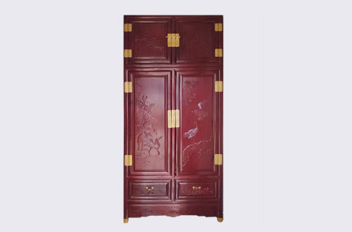 宁晋高端中式家居装修深红色纯实木衣柜